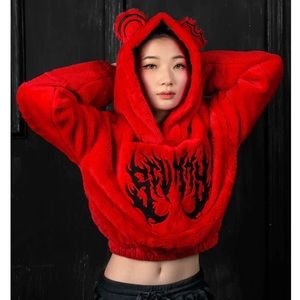 Scummy Bears - Red - Medium - Crop Hooodie